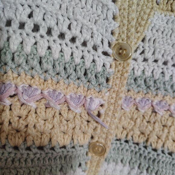 Levon Levin Hand Loomed Striped Crochet Cardigan Pastel Retro 90s Y2K Size Large - Picture 8 of 11